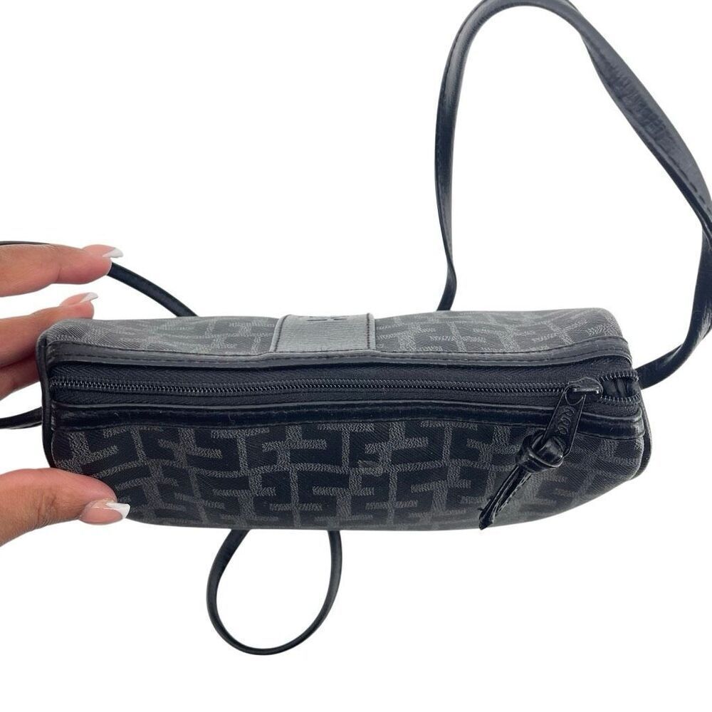 Sarné Vintage Monogram Faux Leather Shoulder Crossbody Bag Black Gray - Picture 7 of 14